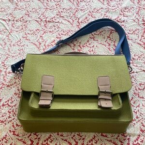 MRKT Mad Rabbit Kicking Tiger Green Satchel with Blue Strap